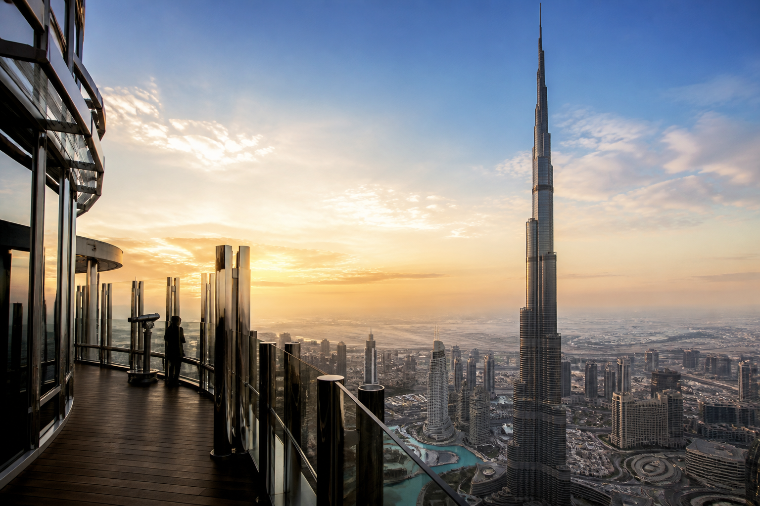 Burj Khalifa view from an observation deck at sunset