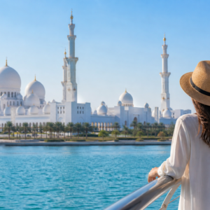 Abu Dhabi day trip view of Sheikh Zayed Grand Mosque