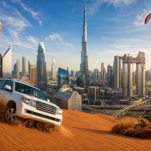 Dubai adventure with desert dune bashing and city skyline