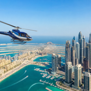 Helicopter tour flying over Palm Jumeirah and Dubai Marina