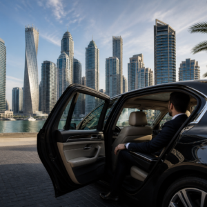 Private Dubai city tour from a luxury car overlooking Dubai Marina